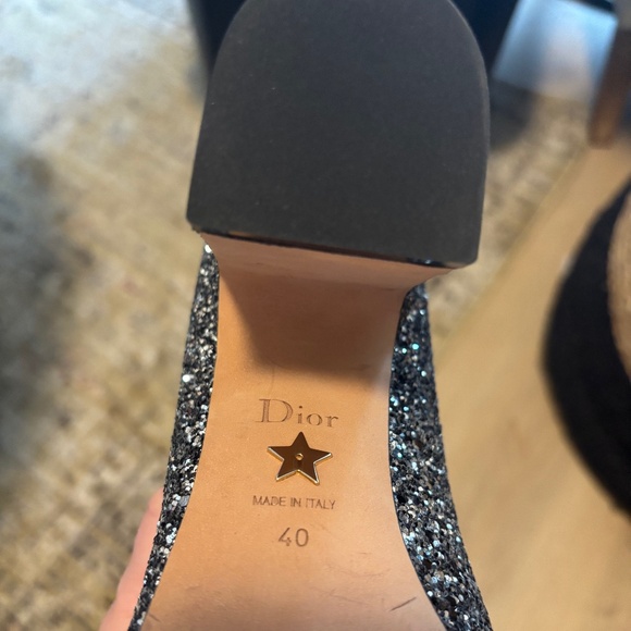 New! DIOR Silver Glitter Mary Janes w/ Block Heel + Dior Bag, Size 40 - Picture 6 of 7